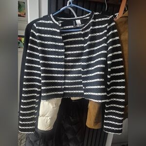 H&M Monochrome Striped Cropped Cardigan